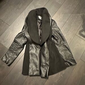Women’s Black Mixed-Media Shawl Collar Coat
